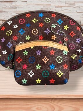 Designer Multicolor Patterned Women's Cosmetics Bag & Coin Pouch